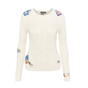 Polo Ralph Lauren Women's Pima Cotton Patchwork Cable-Knit Sweater White Size XS